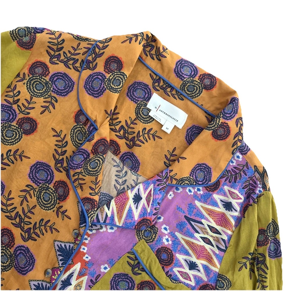 By Anthropologie Long Sleeve Patchwork Floral Button Shirt Multicolor Top Size S - Picture 2 of 9